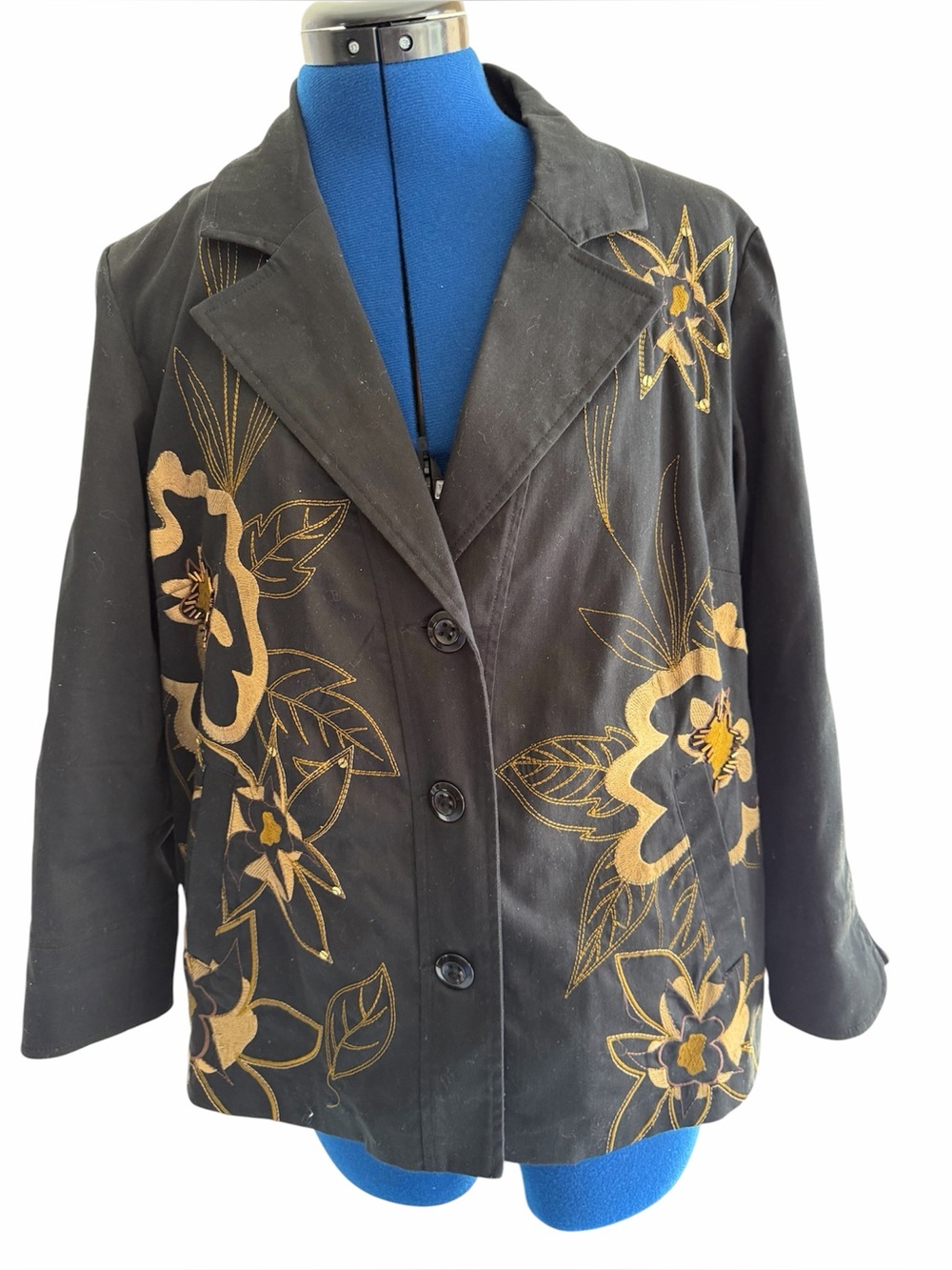 erin london Black Blazer with Gold Floral Embroidery, sequins and beads